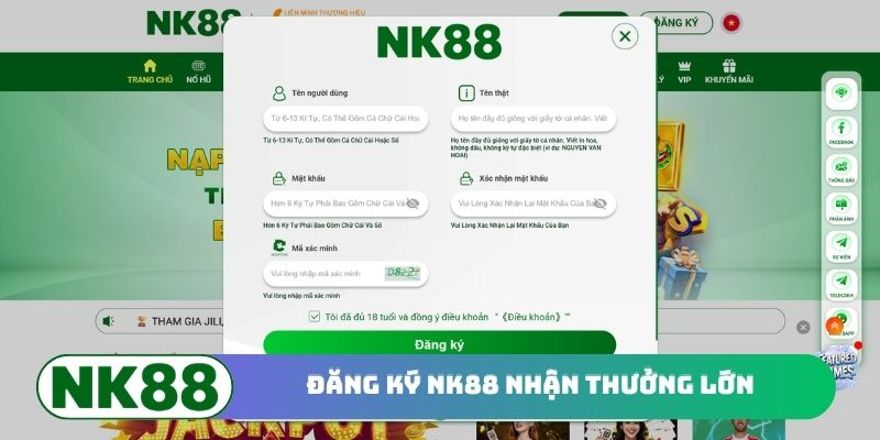 Tiến hành đăng ký NK88 nhận thưởng lớn